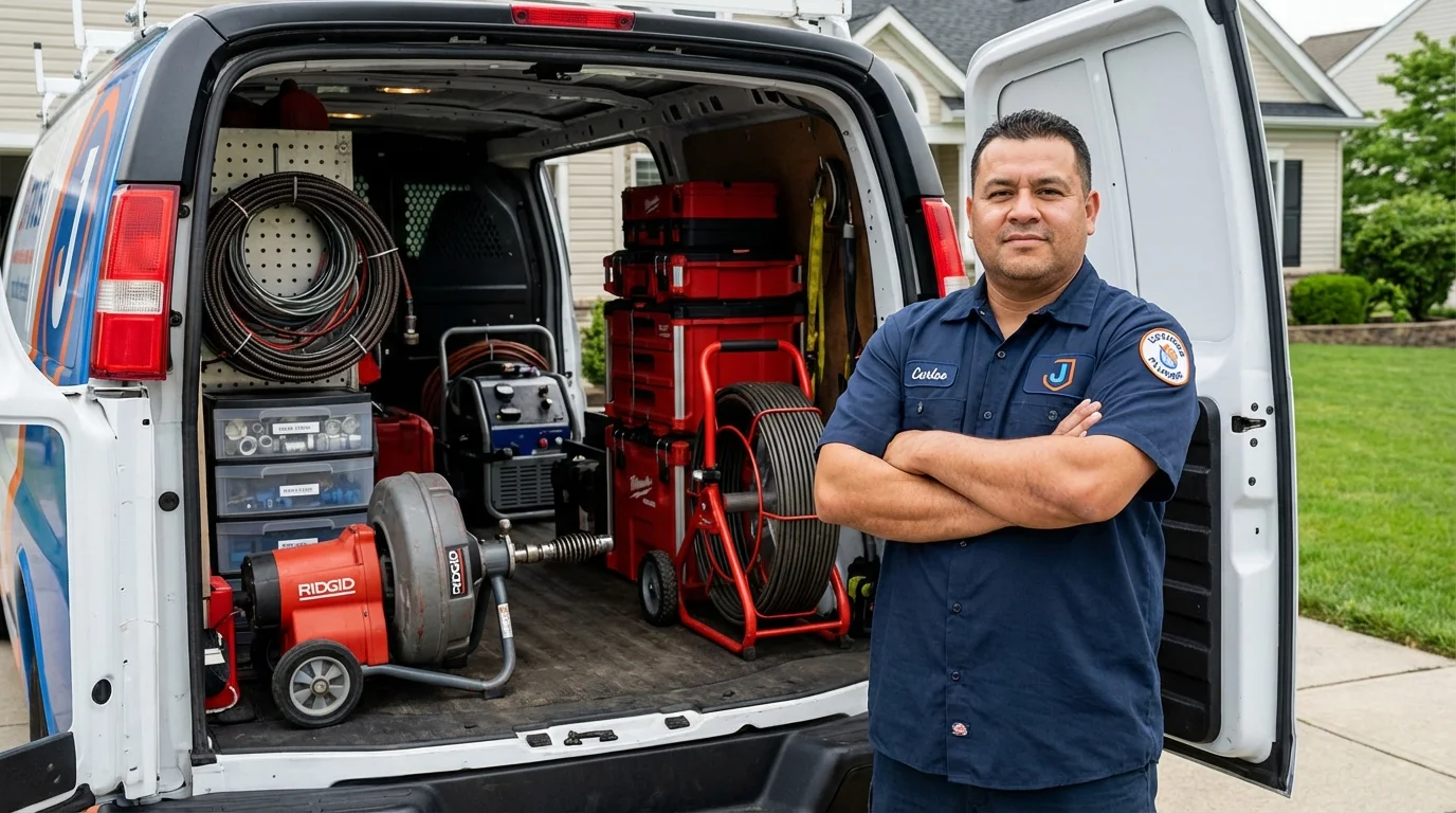 Professional drain cleaning equipment and Johns Plumbing LLC plumber in Noble