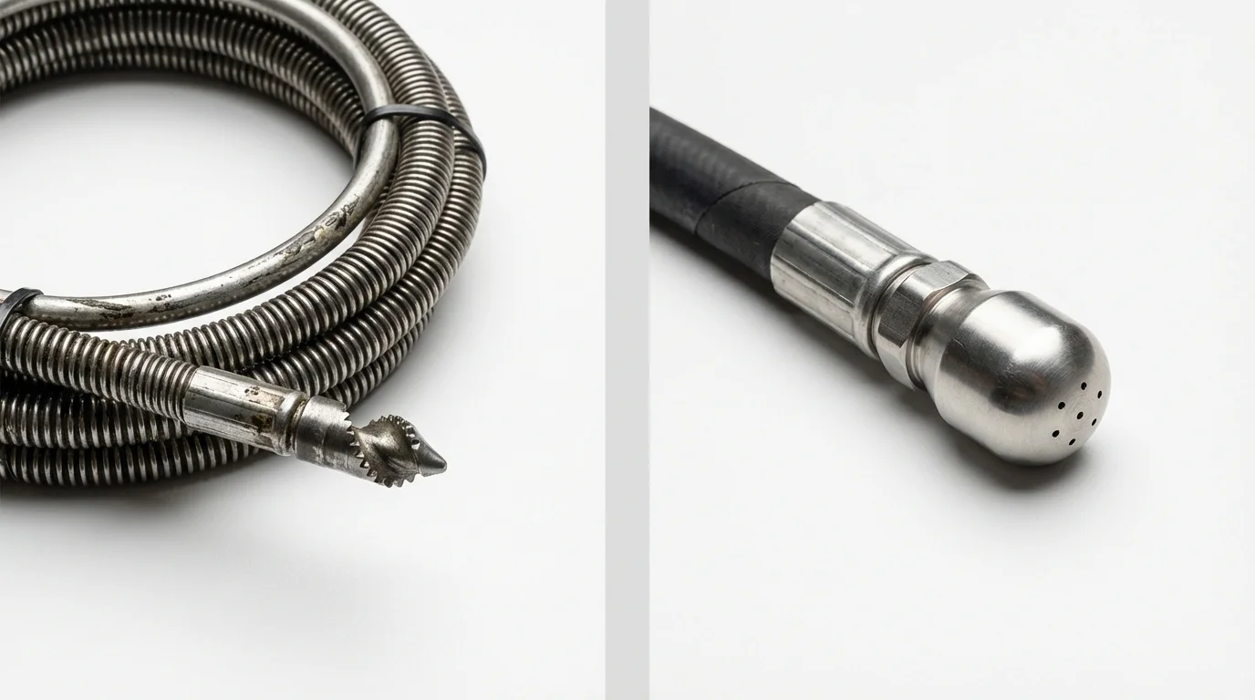 Drain snake cable and hydro jetting nozzle used for drain cleaning in Noble, OK
