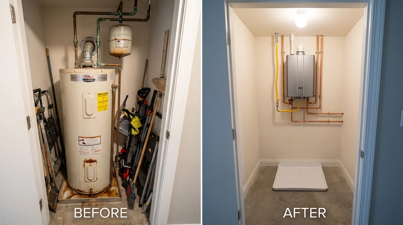 Tank water heater versus wall-mounted tankless unit comparison for Noble, OK homeowners