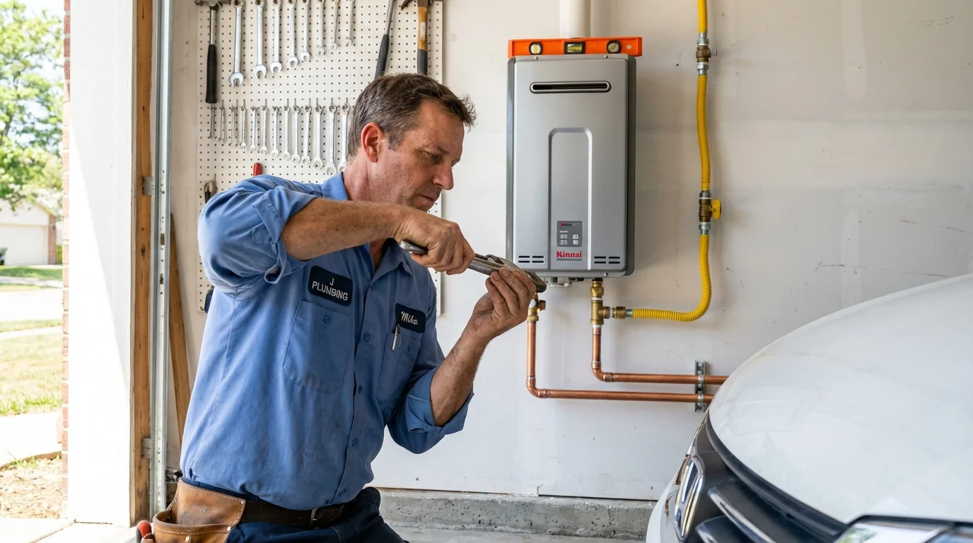 Tankless water heater installation by a Johns Plumbing LLC plumber in Noble