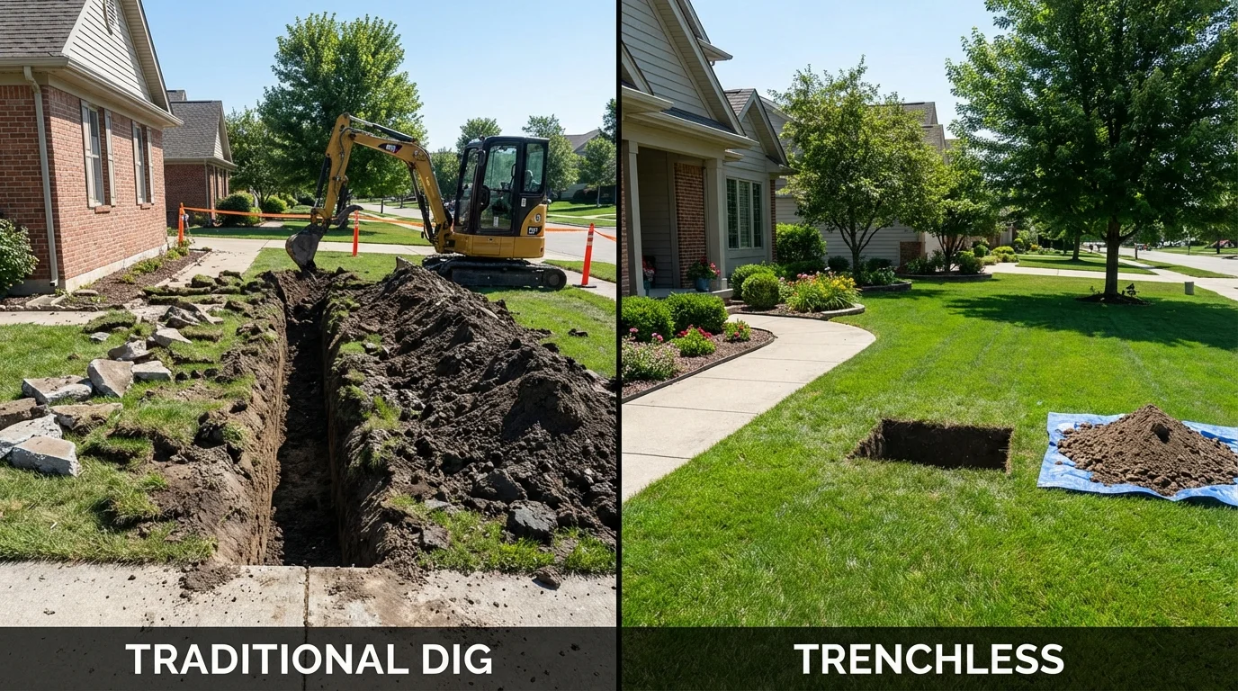 Trenchless sewer repair with minimal yard damage versus traditional excavation in Noble, OK